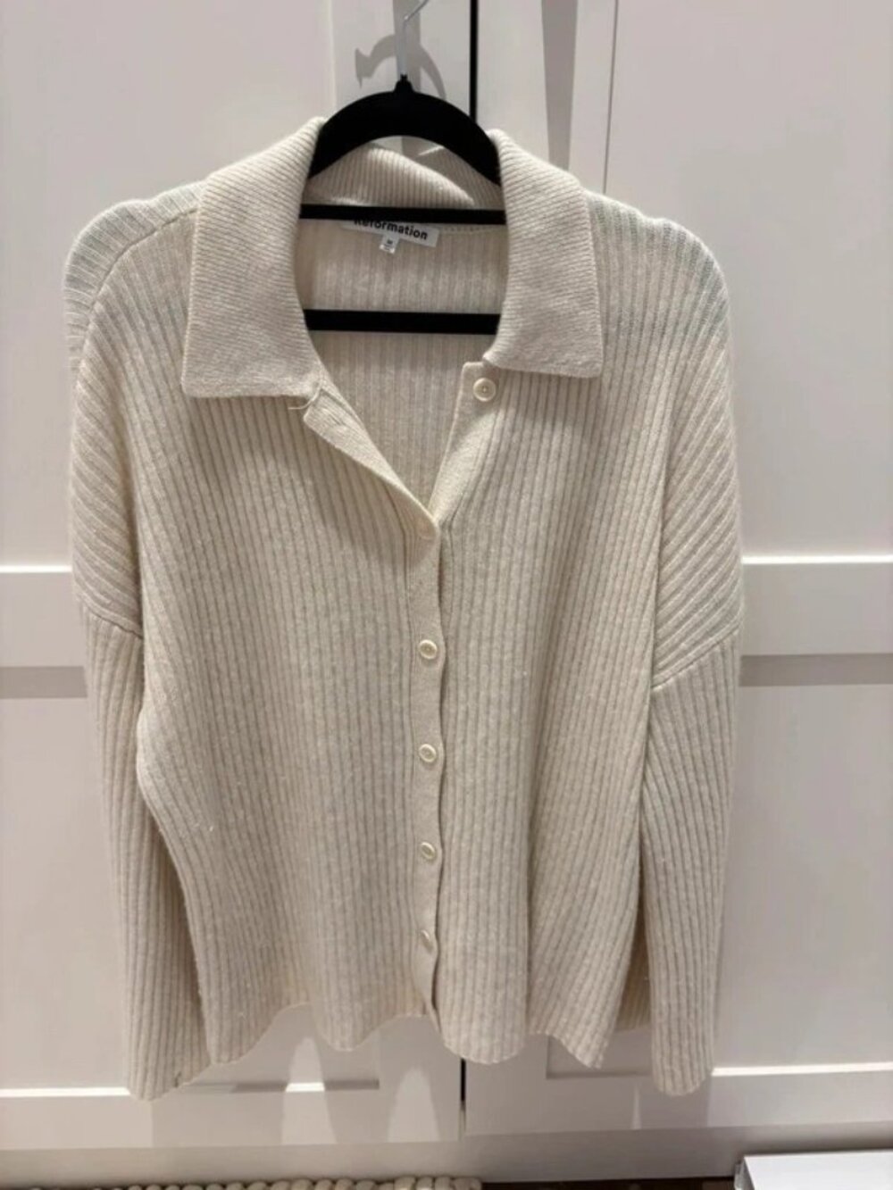 Reformation Cashmere Ribbed Collared Cardigan Cream M